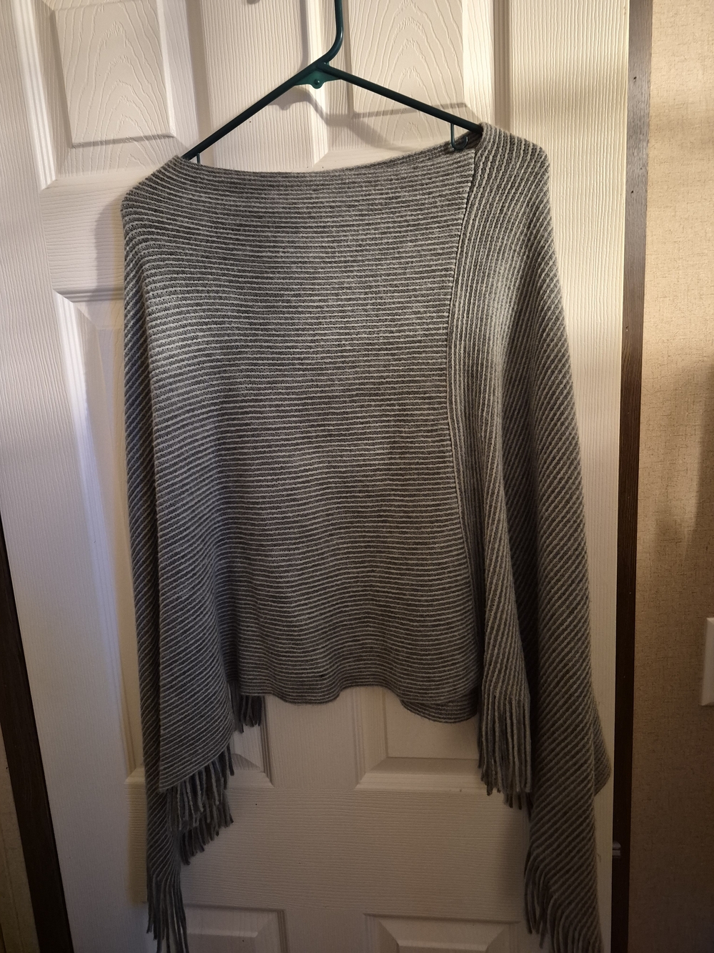 Ann Taylor Gray Striped Fringe Poncho